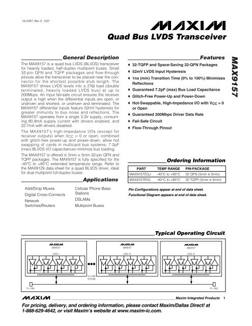 MAX9157 Quad Bus LVDS Transceiver - Maxim