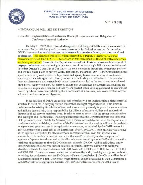 DepSecDef memorandum, Implementation of Conference Oversight ...