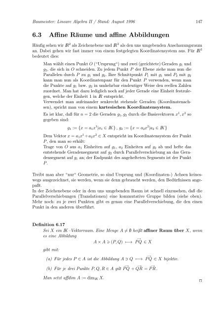 Lineare Algebra und Analytische Geometrie