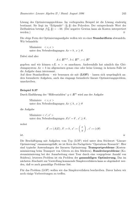 Lineare Algebra und Analytische Geometrie