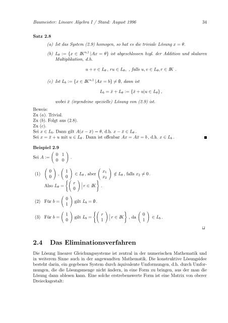 Lineare Algebra und Analytische Geometrie