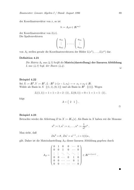 Lineare Algebra und Analytische Geometrie