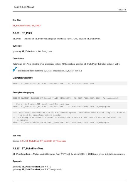 PostGIS 1.5.8 Manual - Fedora Project Packages GIT repositories