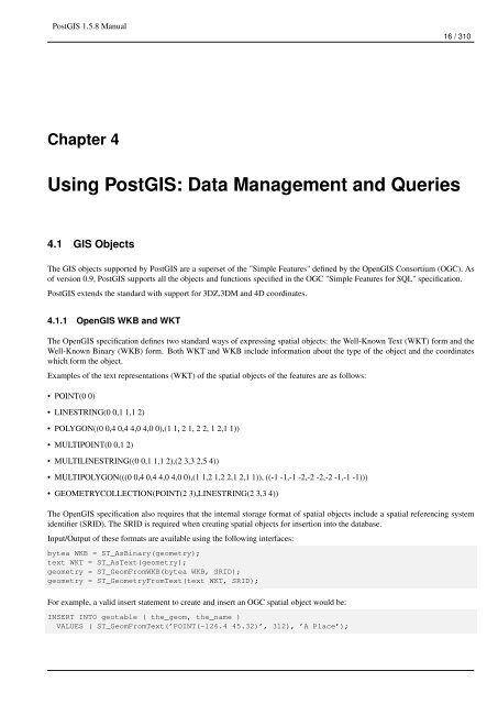 PostGIS 1.5.8 Manual - Fedora Project Packages GIT repositories