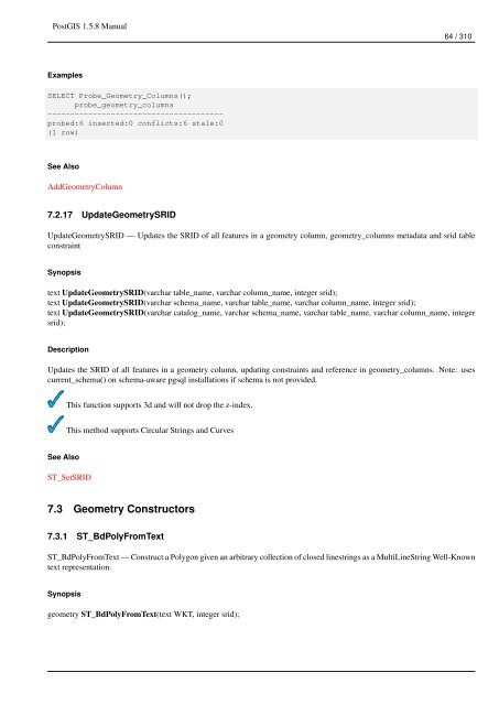 PostGIS 1.5.8 Manual - Fedora Project Packages GIT repositories