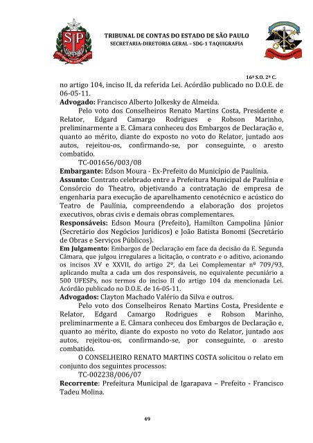 ata da 16Âª sessÃ£o ordinÃ¡ria da segunda cÃ¢mara, realizada em 31 ...