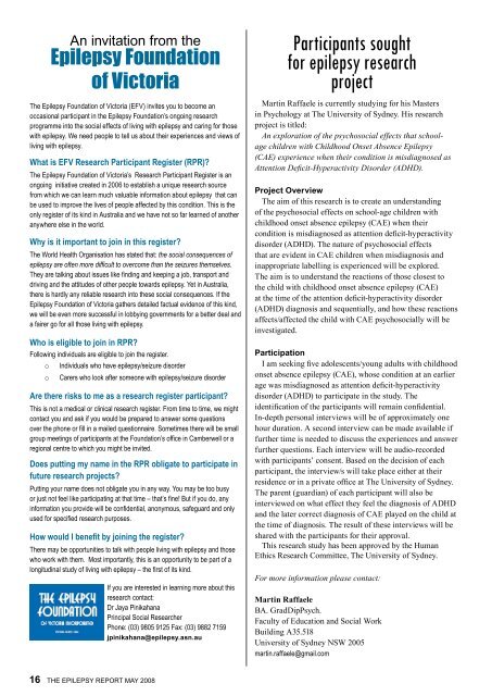 May 2008 - Epilepsy Australia