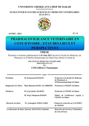 Pharmacovigilance vÃ©tÃ©rinaire en CÃ´te d'Ivoire : Ã©tat des ... - BEEP