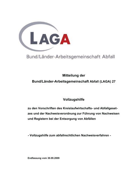 Mitteilung der Bund/Länder-Arbeitsgemeinschaft Abfall (LAGA) 27 ...