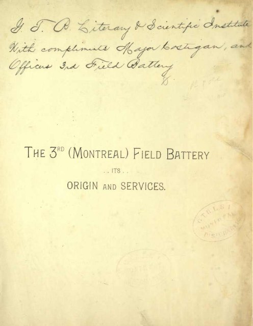 The Origin and Services of the 3rd (Montreal)