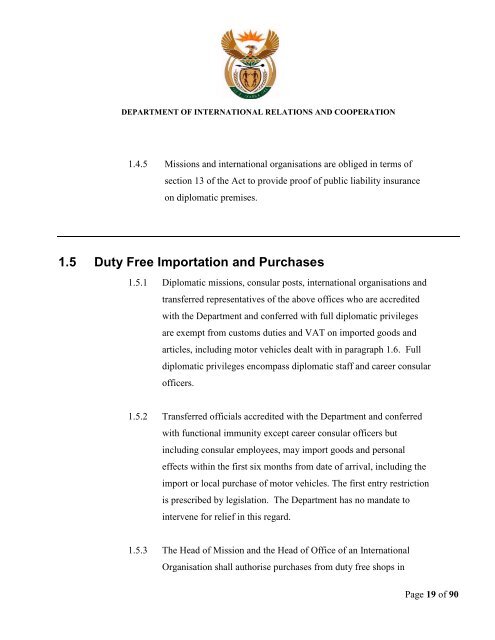 Policy on the Management of Diplomatic Immunities and Privileges ...