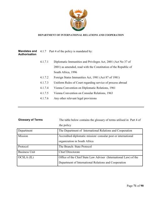 Policy on the Management of Diplomatic Immunities and Privileges ...