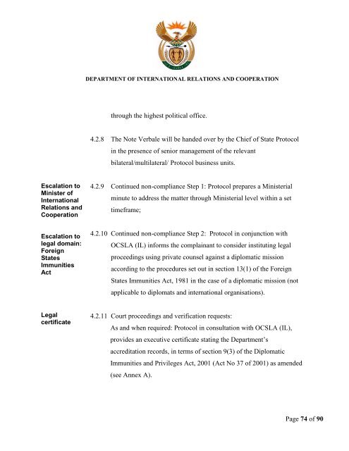 Policy on the Management of Diplomatic Immunities and Privileges ...