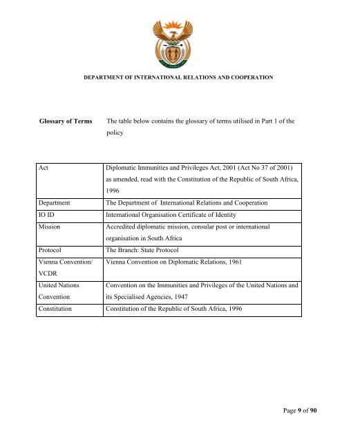 Policy on the Management of Diplomatic Immunities and Privileges ...