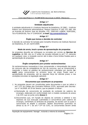Programa e caderno de encargos - Concurso pÃºblico NÂº94-2009 ...
