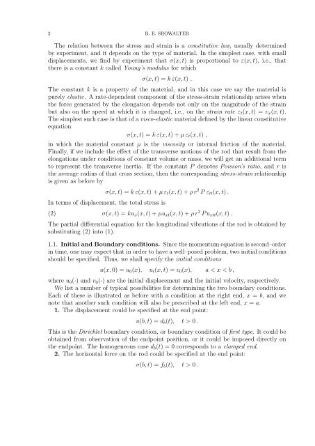 THE WAVE EQUATION 1. Longitudinal Vibrations We describe the ...