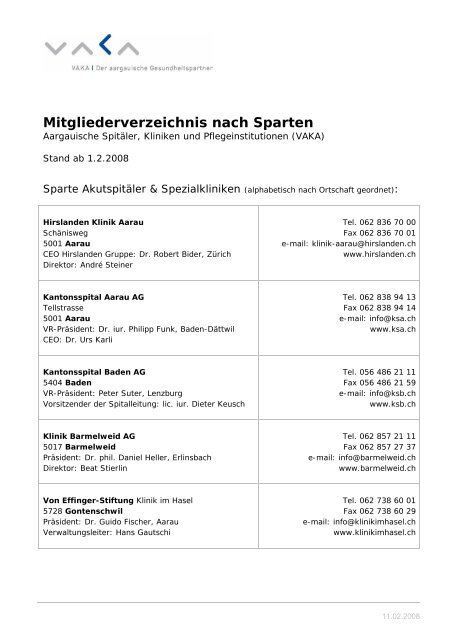 Mitgliederverzeichnis nach Sparten - VAKA