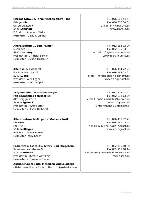Mitgliederverzeichnis nach Sparten - VAKA