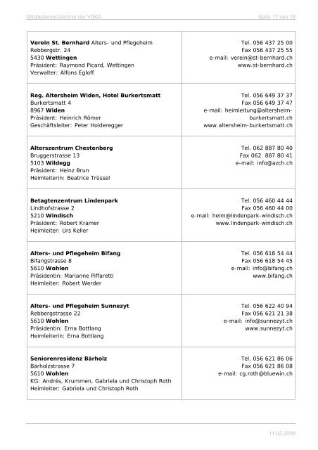 Mitgliederverzeichnis nach Sparten - VAKA