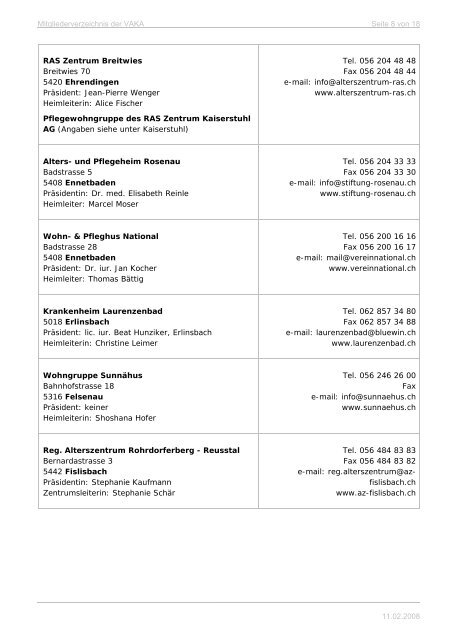 Mitgliederverzeichnis nach Sparten - VAKA