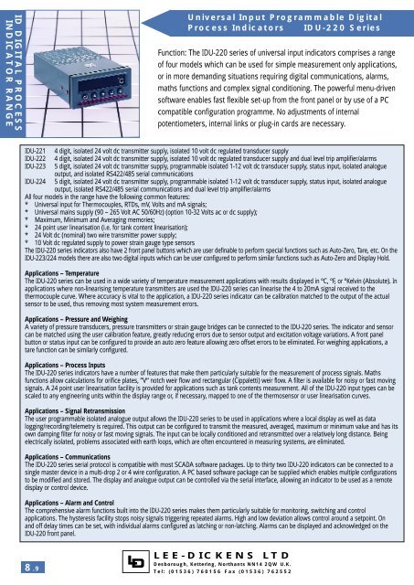 ID DIGIT AL PROCESS INDICA TOR RANGE LEE-DICKENS LTD