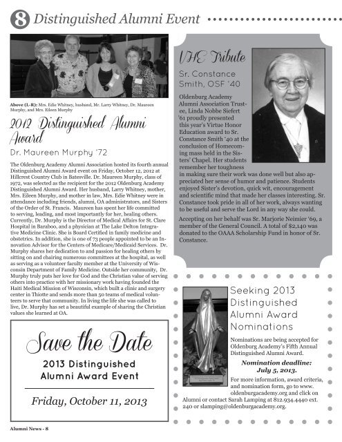 Spring 2013 Alumni Newsletter - Oldenburg Academy