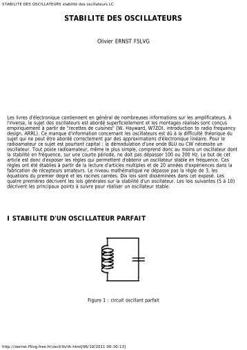 STABILITE DES OSCILLATEURS stabliltÃ© des oscillateurs LC - TSF-radio