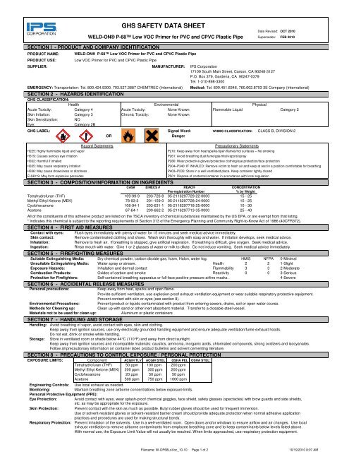 GHS SAFETY DATA SHEET - IPS Corporation