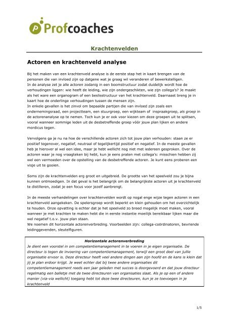 Krachtenvelden Actoren en krachtenveld analyse