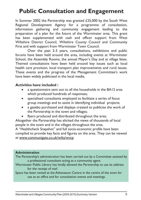 Warminster and Villages Community Plan 2005 - Wiltshire Council