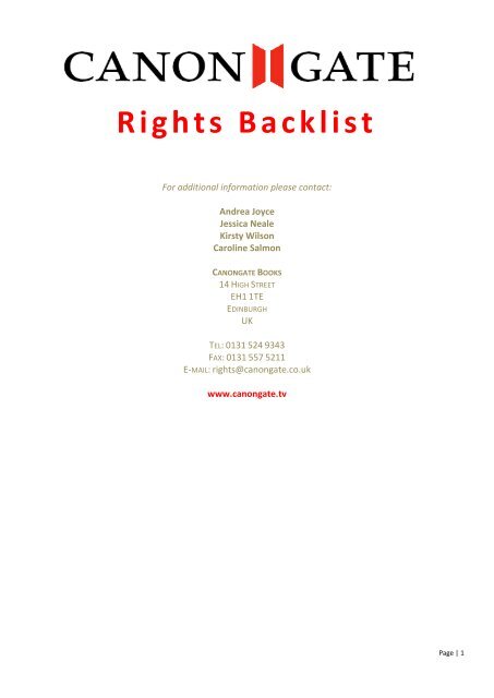 Rights Backlist Canongate Books