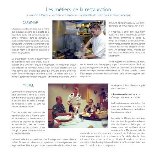 La restauration MÃ©tiers passionMÃ©tiers passion - Marine et Marins