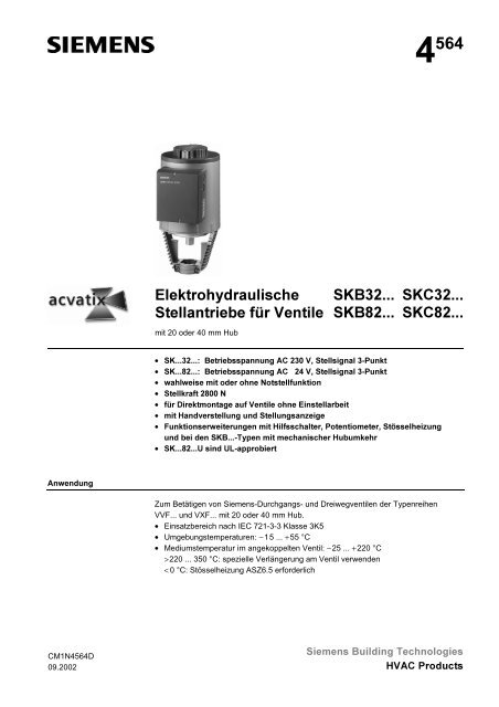 Elektrohydraulische Stellantriebe für Ventile SKB32... SKC32 ...