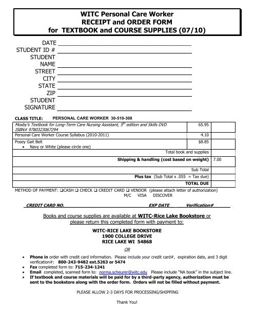 Pcw Book Order Form