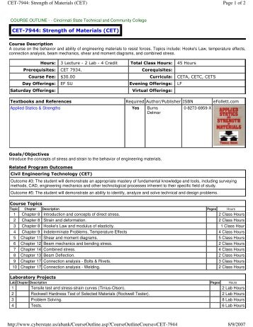 CET-7944: Strength of Materials (CET) Page 1 of 2 ... - Cincinnati State