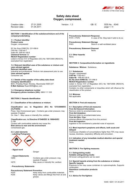 Safety data sheet Oxygen, compressed. - BOConline UK