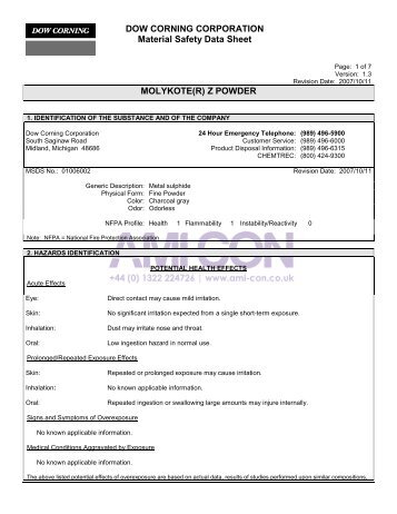 DOW CORNING CORPORATION Material Safety Data Sheet ...