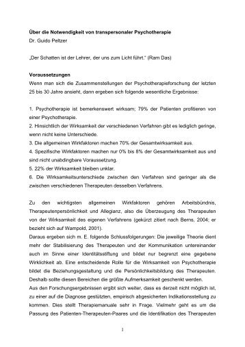 Ãber die Notwendigkeit von transpersonaler Psychotherapie - Ning