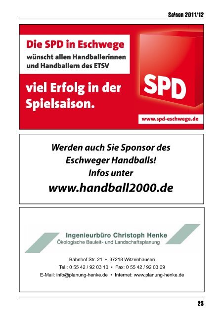 Infos unter www.handball2000.de - Eschweger TSV