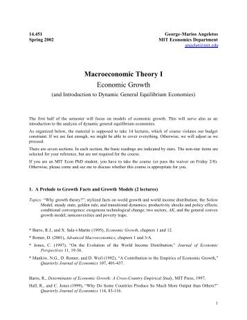 Macroeconomic Theory I Economic Growth