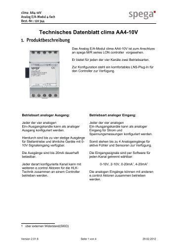 Technisches Datenblatt clima AA4-10V - spega.de