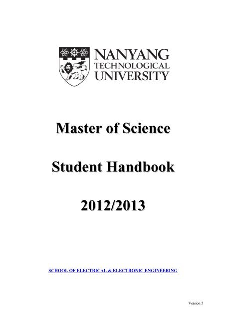 Master of Science Student Handbook 2012/2013 - Division of ...