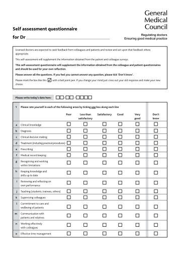 GMC Self-assessment questionnaire