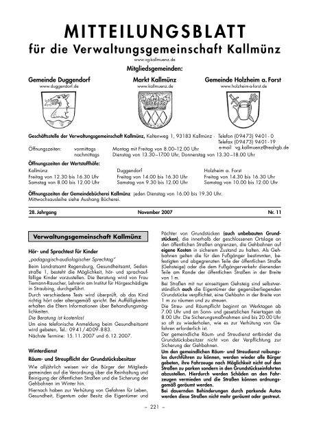 MITTEILUNGSBLATT für die ... - VG Kallmünz