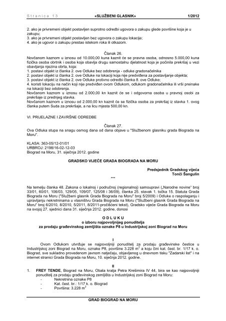 SluÅ¾beni glasnik Grada Biograda na Moru - broj 1/12 - Grad Biograd ...