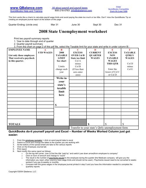 2008 State Unemployment worksheet - QBalance.com