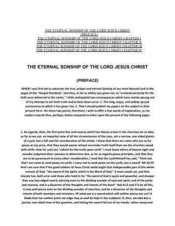 the eternal sonship of the lord jesus christ - Paradise Primitive ...