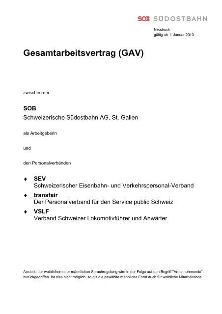 Südostbahn (SOB): GAV 2013, Ausgabe 2012