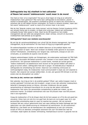 Zelfregulatie key bij vitaliteit in het callcenter - Callcenter Makelaar