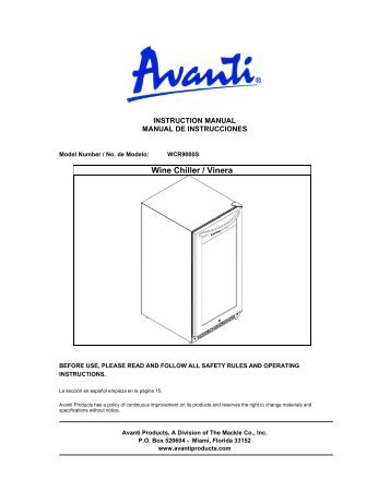 Model WCR9000S - Avanti Products